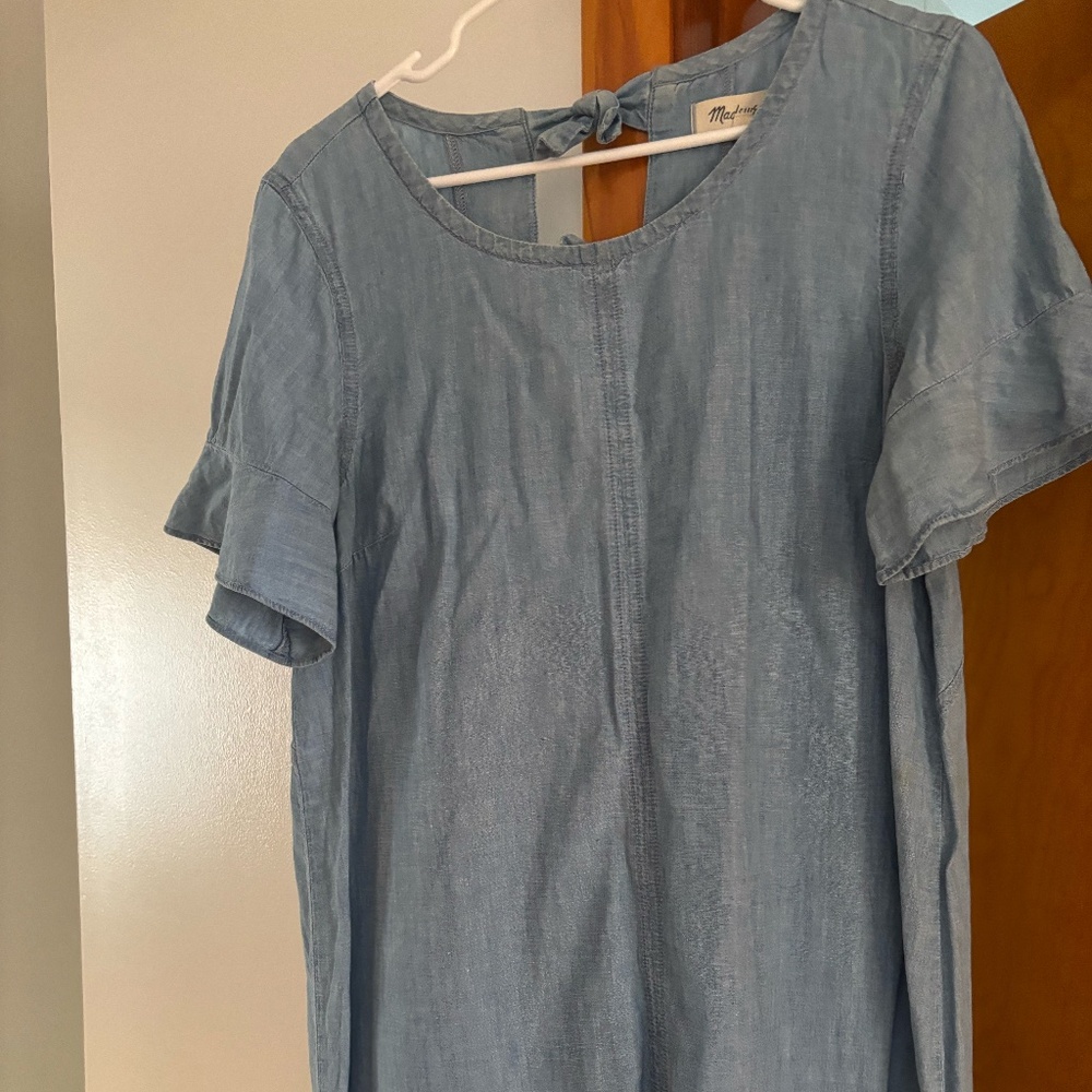 Madewell Light Wash Chambray Shift Dress with Back Ties - Size L